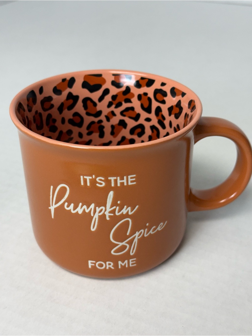 Pumpkin Spice Ceramic Mug - Orange Leopard Interior